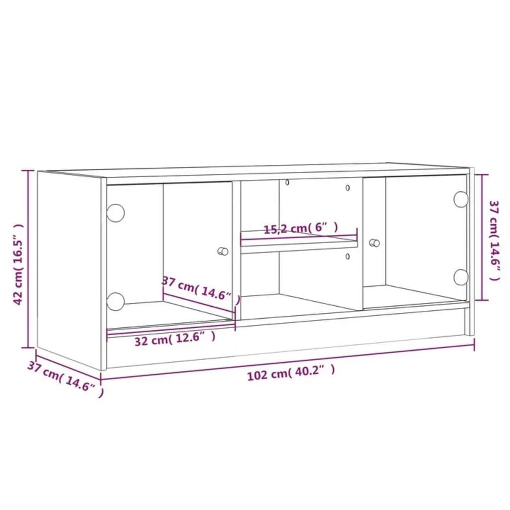 TV Cabinet with Glass Doors Black 102x37x42 cm