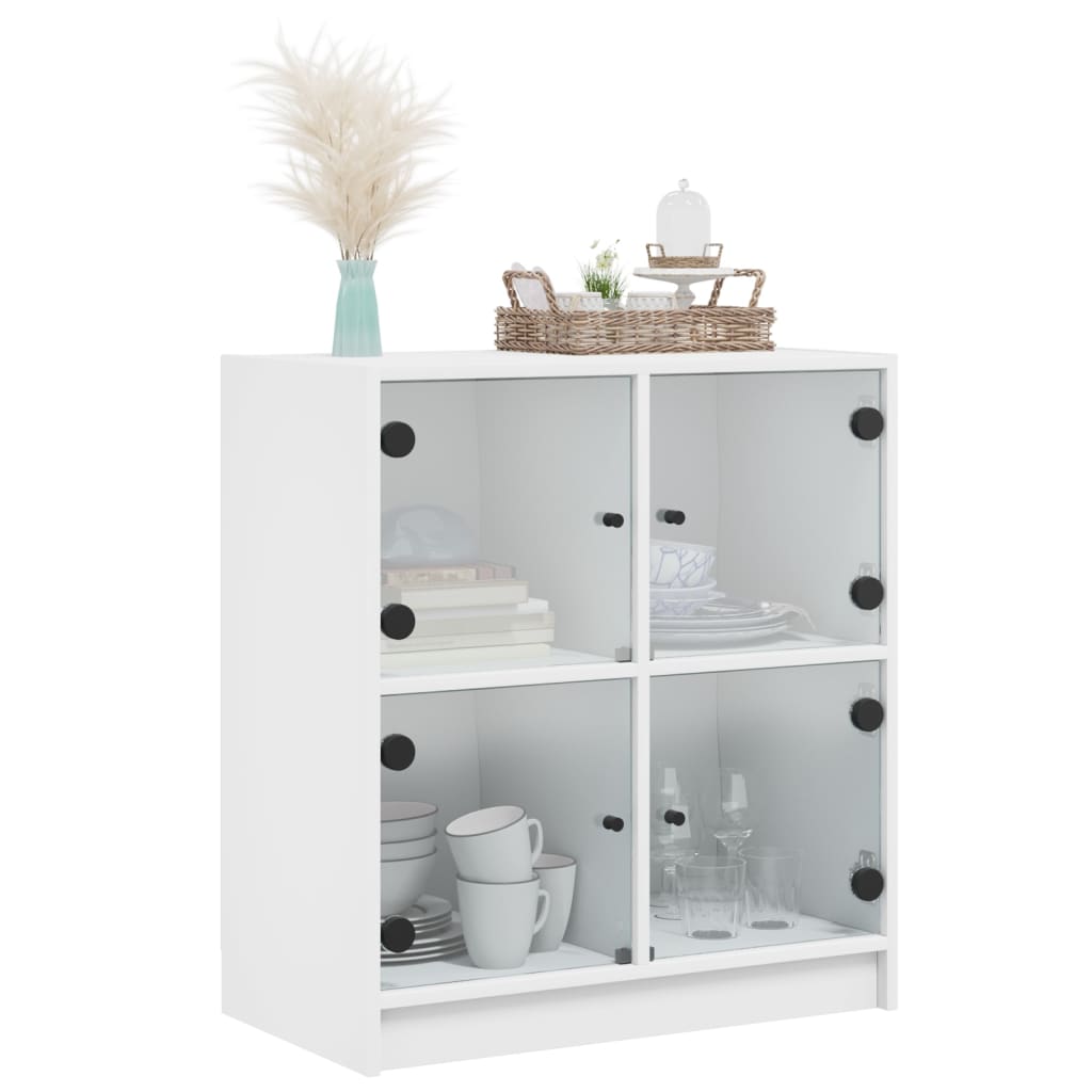 Side Cabinet with Glass Doors White 68x37x75.5 cm