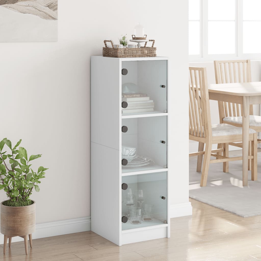 Highboard with Glass Doors White 35x37x109 cm