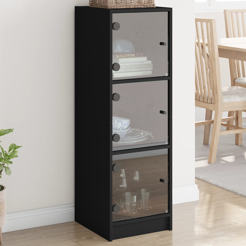 Highboard with Glass Doors Black 35x37x109 cm