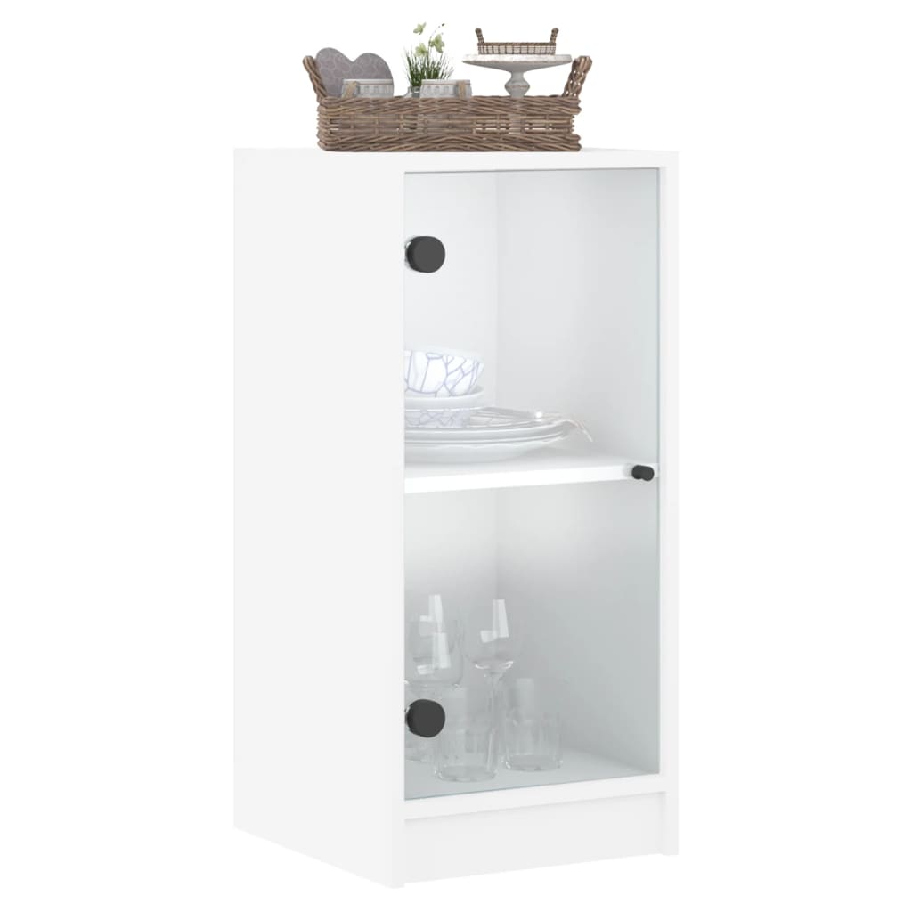 Side Cabinet with Glass Doors White 35x37x75.5 cm