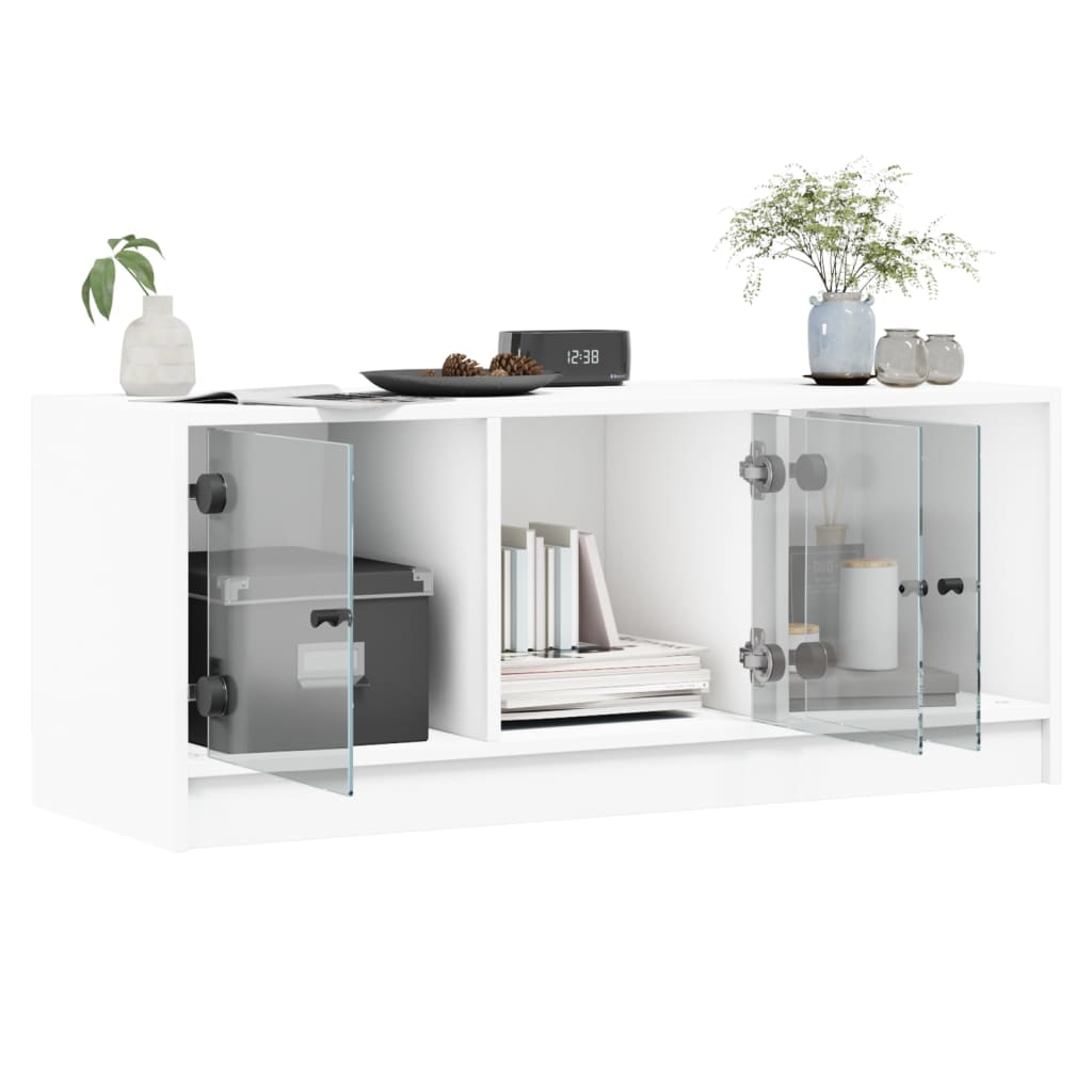 TV Cabinet with Glass Doors White 102x37x42 cm