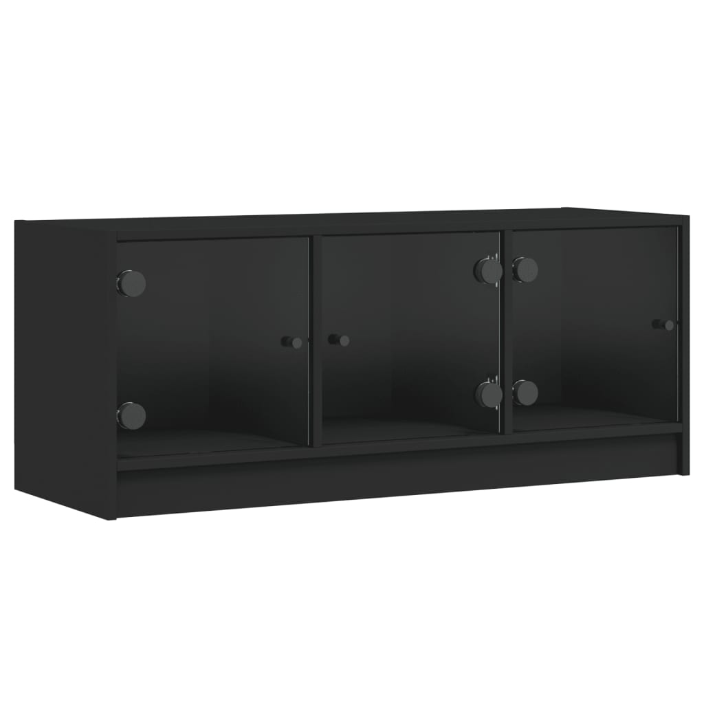 TV Cabinet with Glass Doors Black 102x37x42 cm