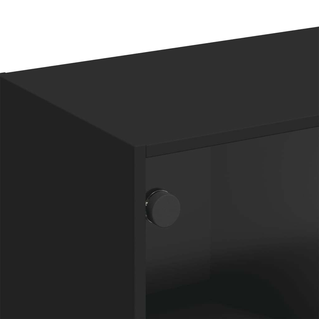 TV Cabinet with Glass Doors Black 102x37x42 cm