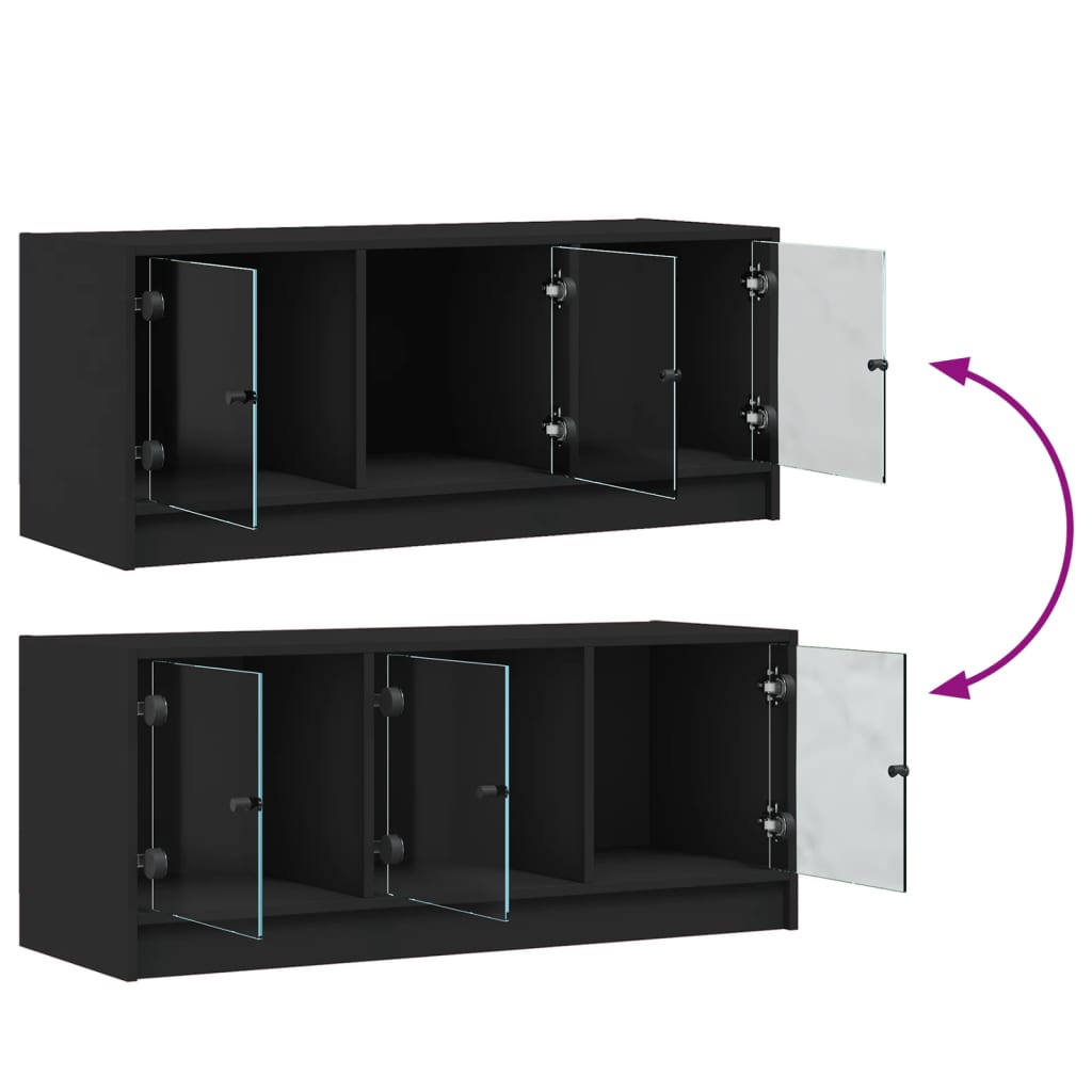 TV Cabinet with Glass Doors Black 102x37x42 cm