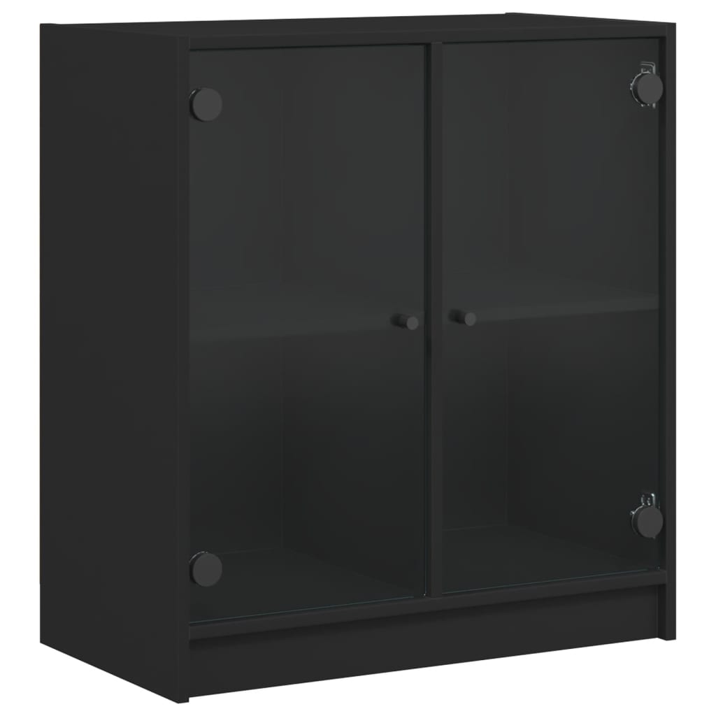 Side Cabinet with Glass Doors Black 68x37x75.5 cm