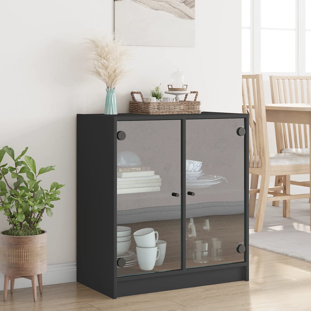 Side Cabinet with Glass Doors Black 68x37x75.5 cm