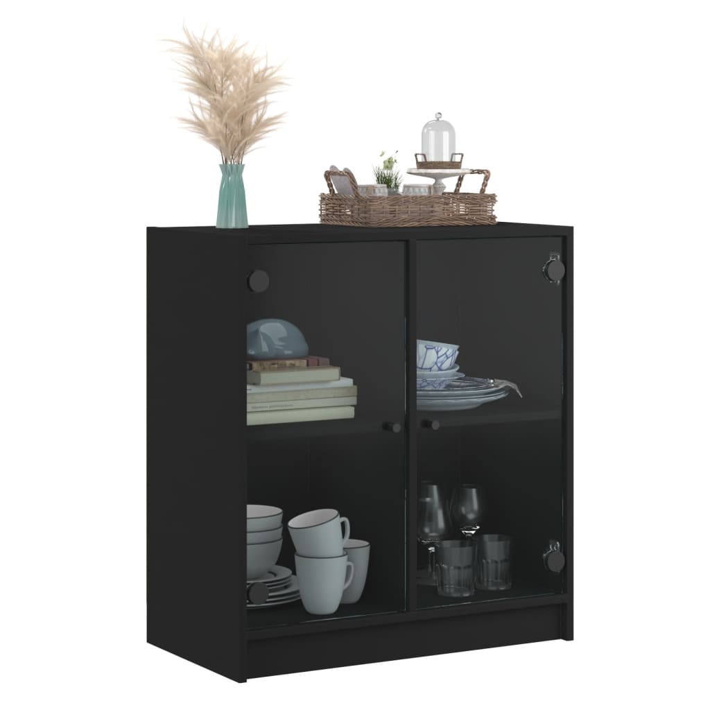 Side Cabinet with Glass Doors Black 68x37x75.5 cm