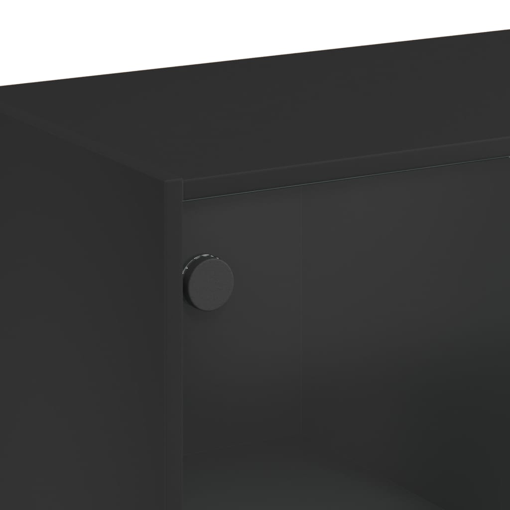 Side Cabinet with Glass Doors Black 68x37x75.5 cm