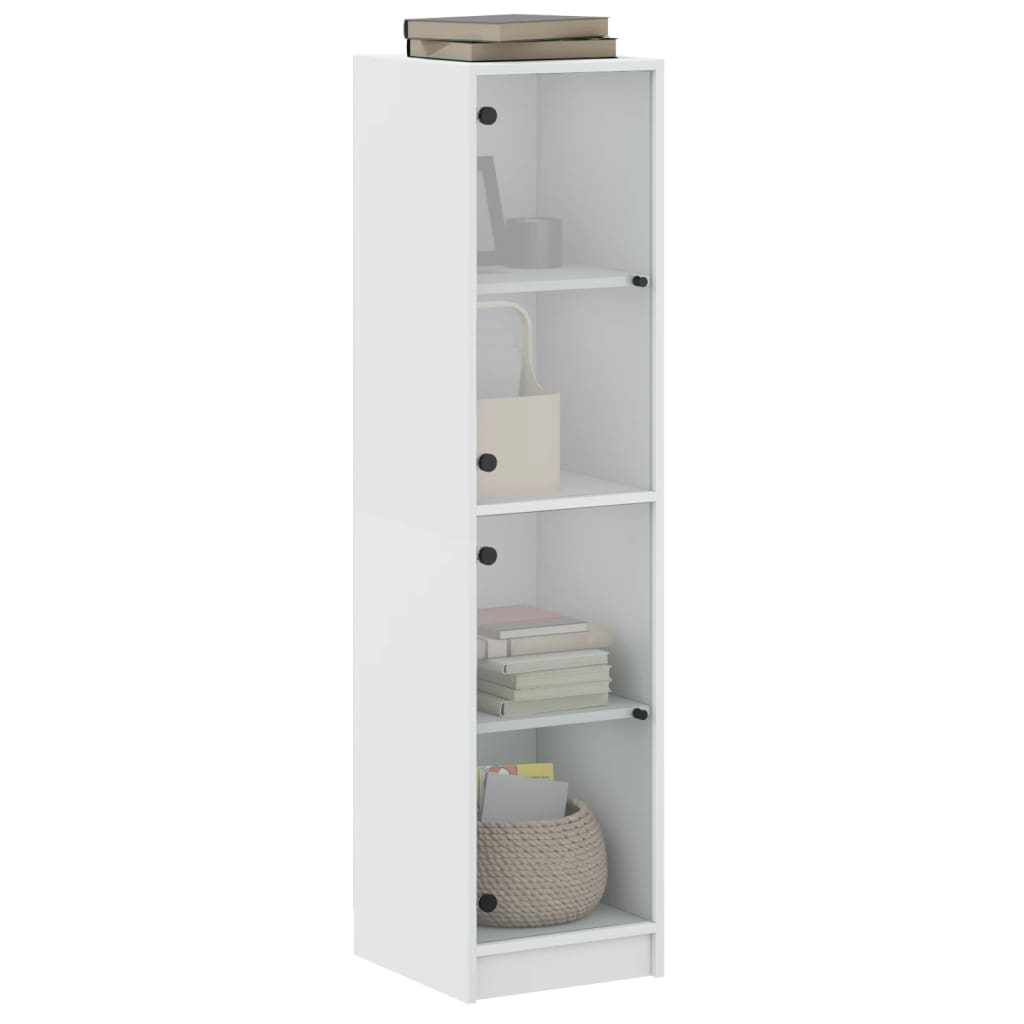 Highboard with Glass Doors White 35x37x142 cm