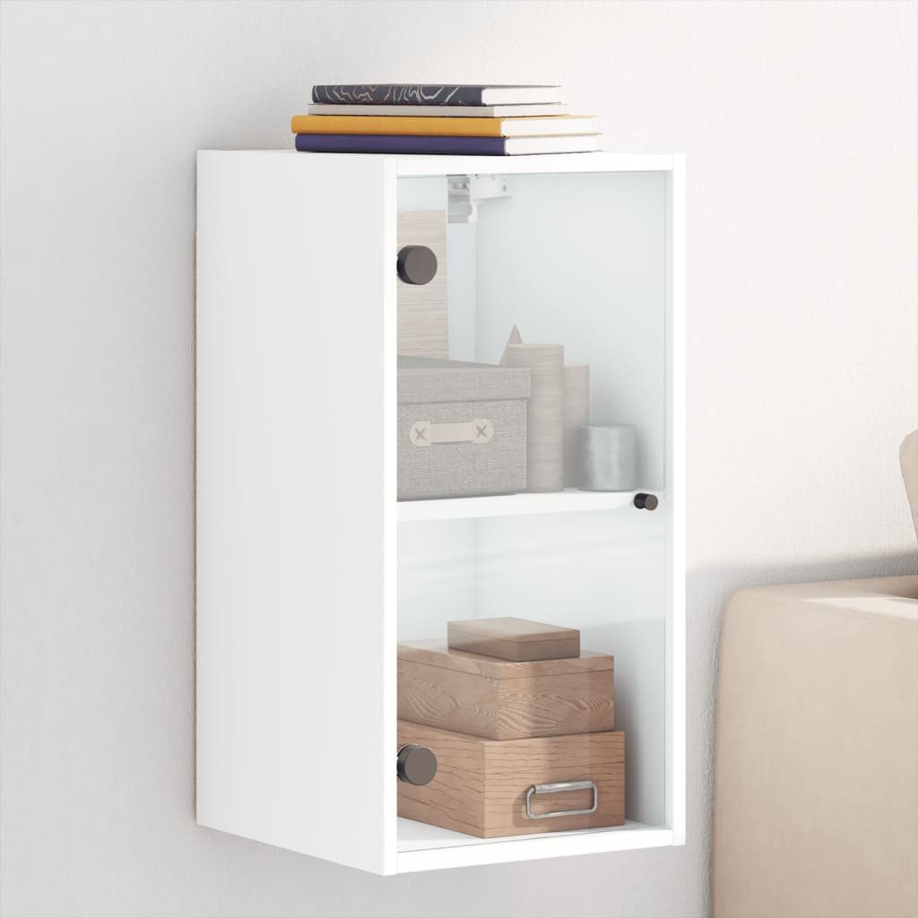 Wall Cabinet with Glass Doors White 35x37x68.5 cm