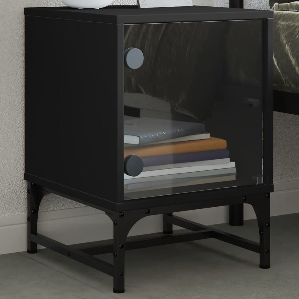 Bedside Cabinets with Glass Doors 2 pcs Black 35x37x50 cm