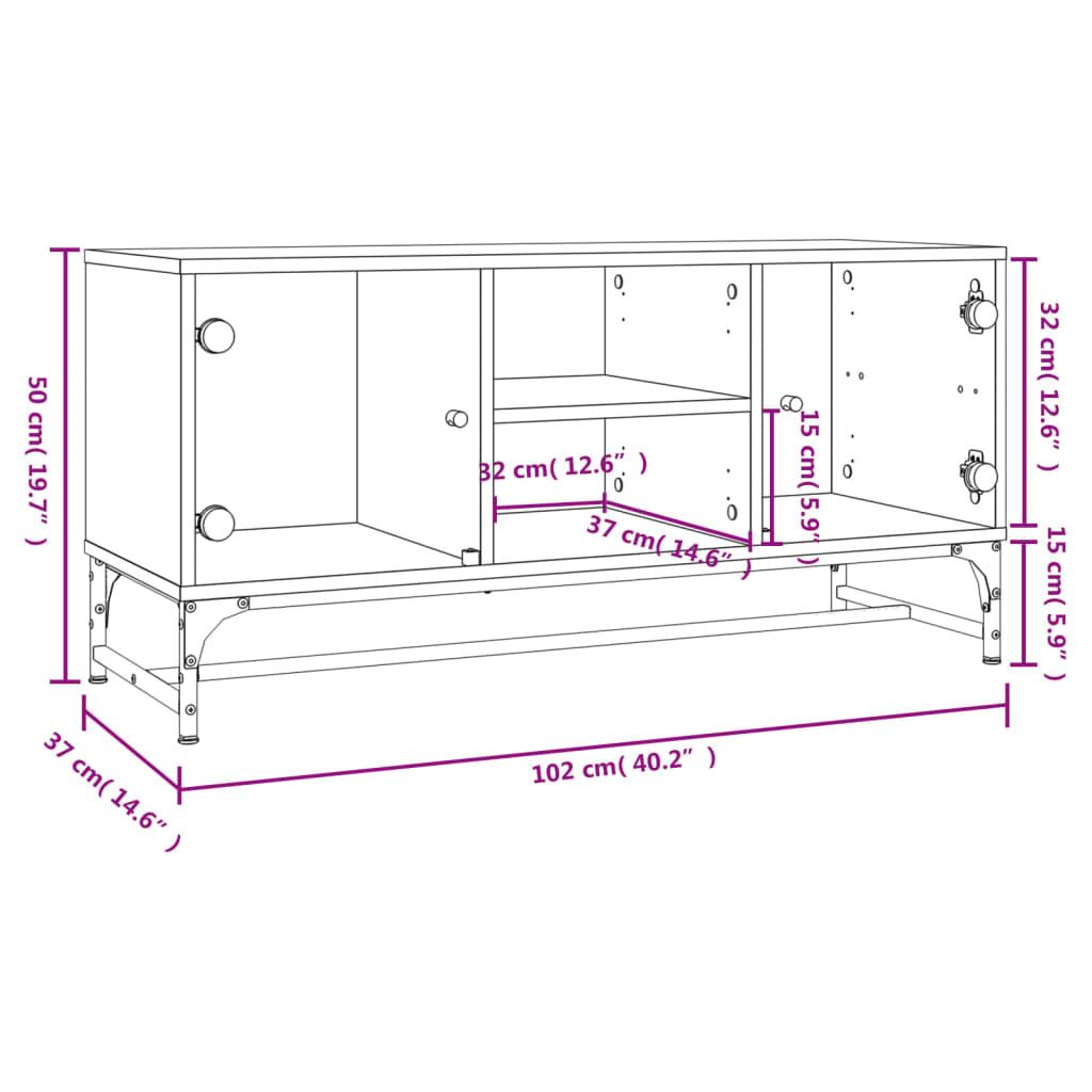 TV Cabinet with Glass Doors White 102x37x50 cm