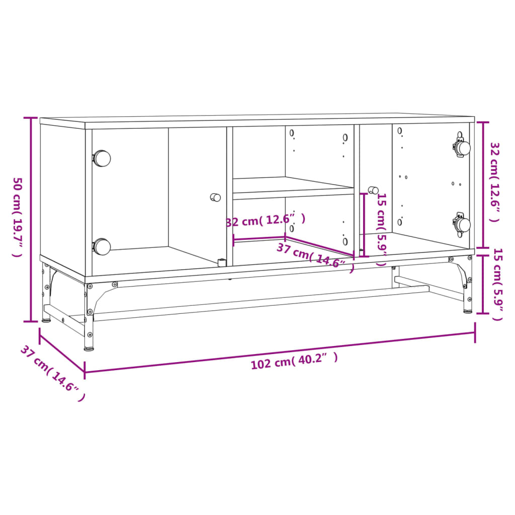 TV Cabinet with Glass Doors White 102x37x50 cm