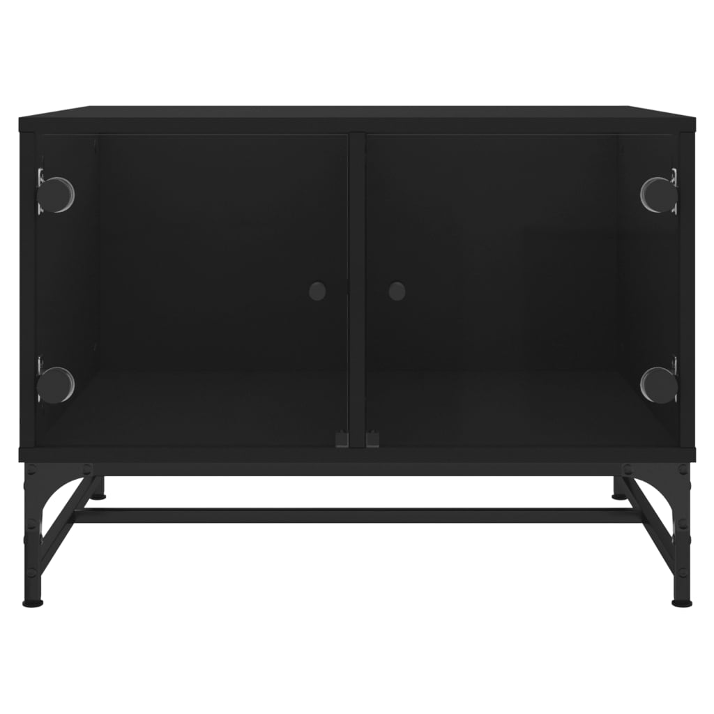 Coffee Table with Glass Doors Black 68.5x50x50 cm