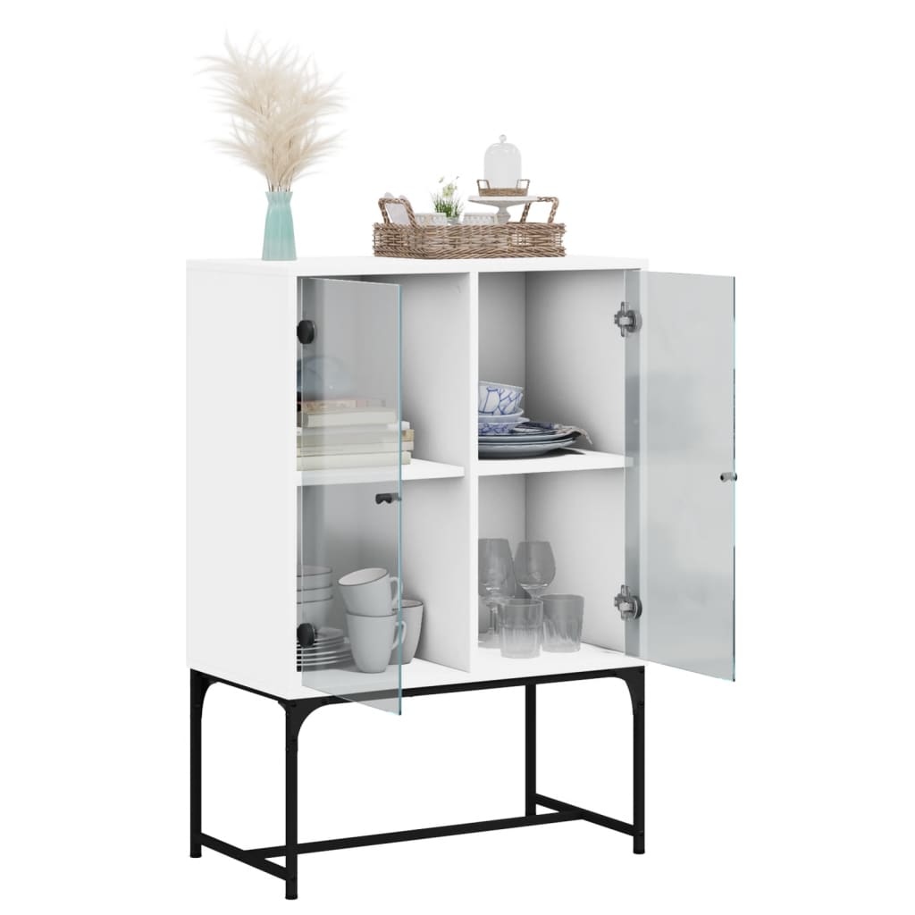 Side Cabinet with Glass Doors White 69x37x100 cm