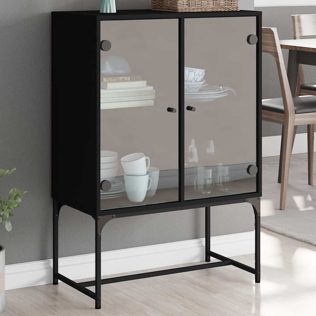 Side Cabinet with Glass Doors Black 69x37x100 cm