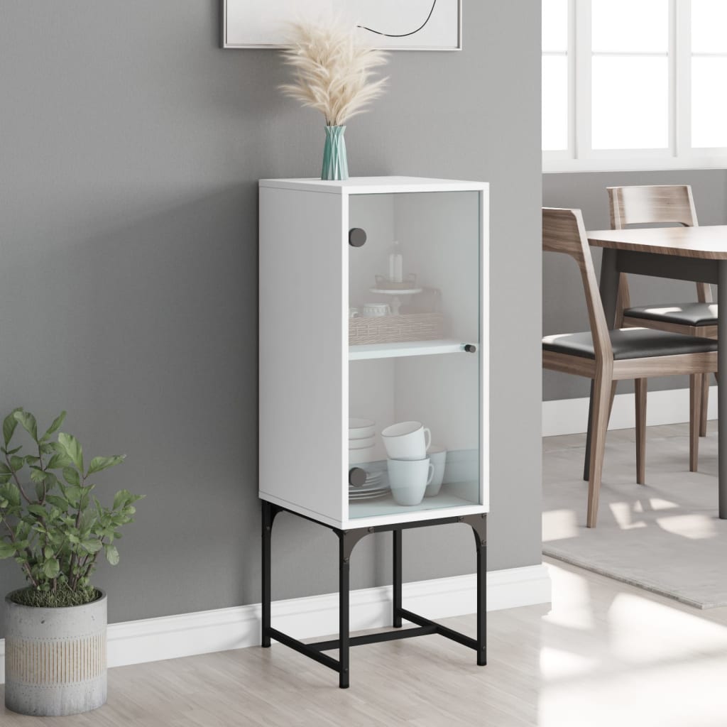 Side Cabinet with Glass Doors White 35x37x100 cm