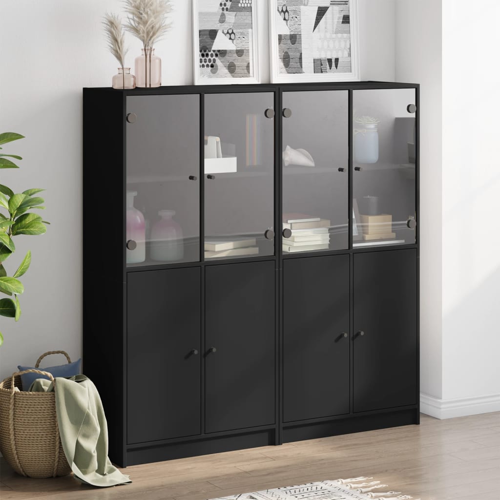 Bookcase with Doors Black 136x37x142 cm Engineered Wood