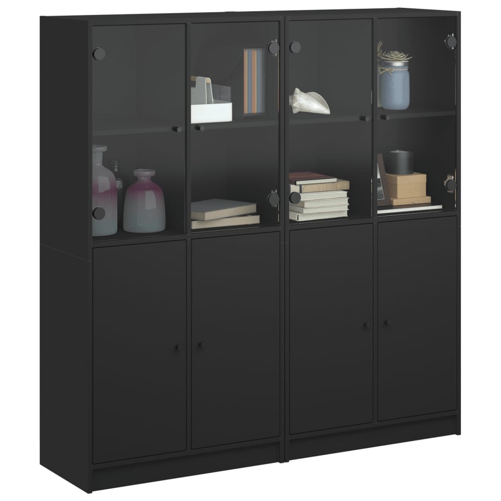 Bookcase with Doors Black 136x37x142 cm Engineered Wood