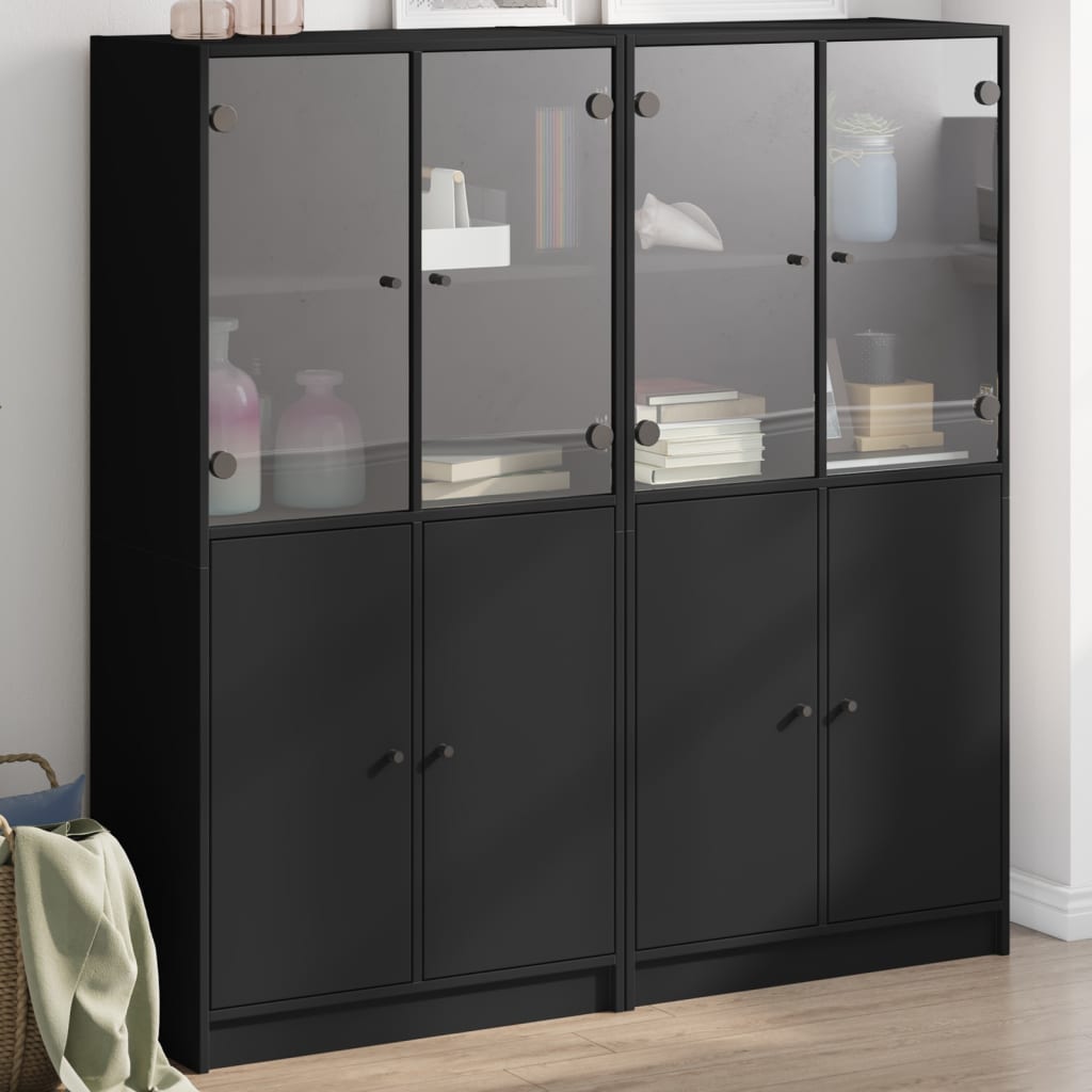 Bookcase with Doors Black 136x37x142 cm Engineered Wood