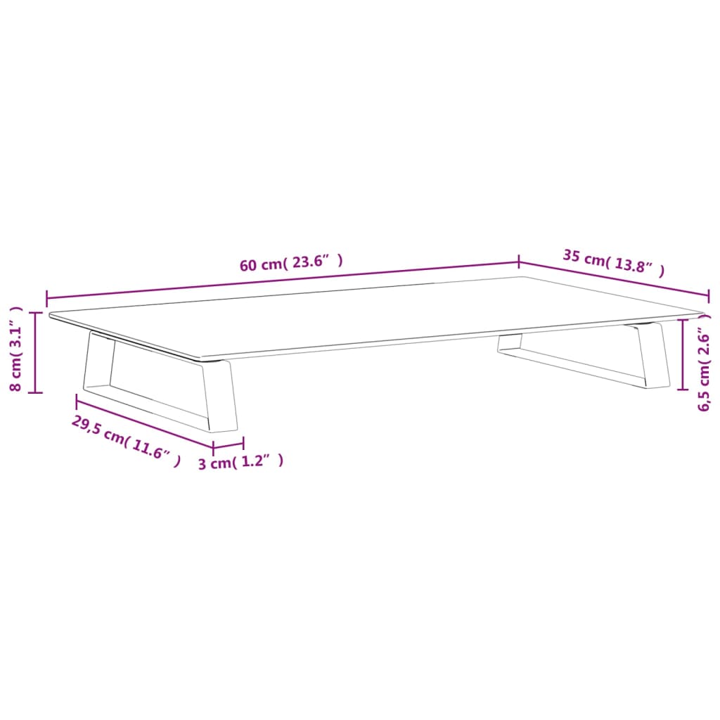Monitor Stand White 60x35x8 cm Tempered Glass and Metal