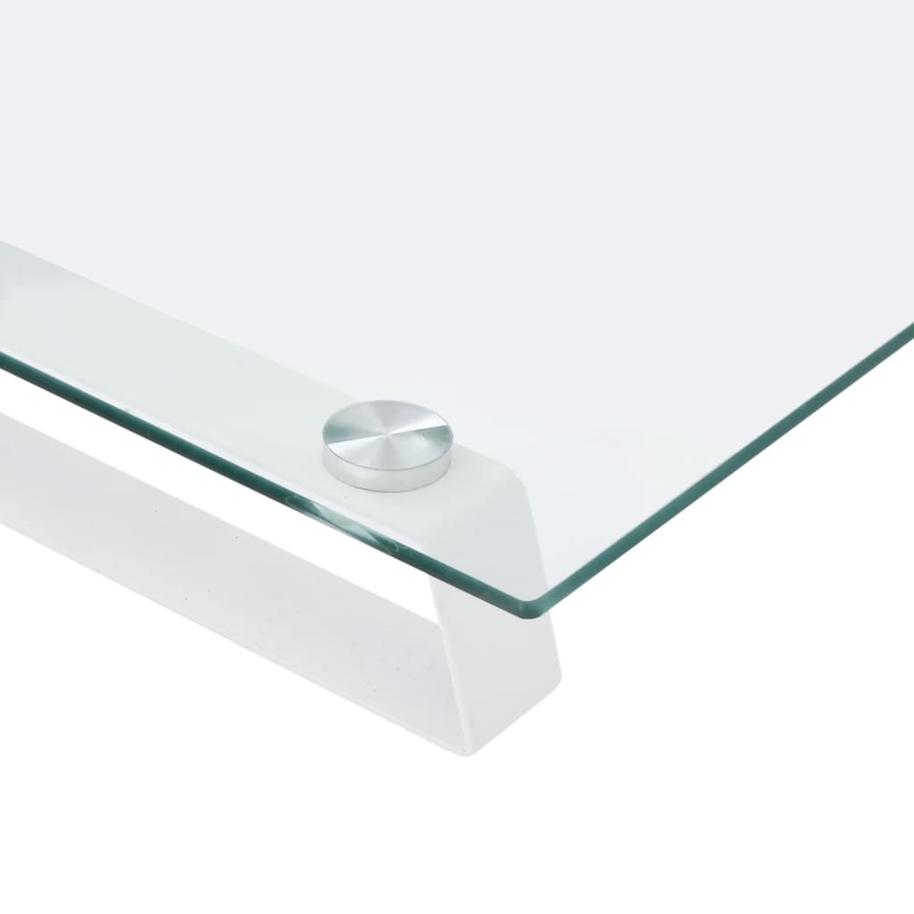 Monitor Stand White 100x35x8 cm Tempered Glass and Metal