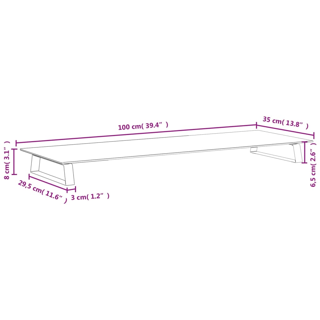 Monitor Stand White 100x35x8 cm Tempered Glass and Metal