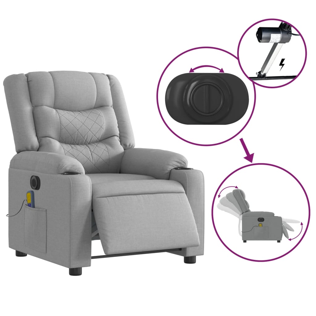 Electric Massage Recliner Chair Light Grey Fabric
