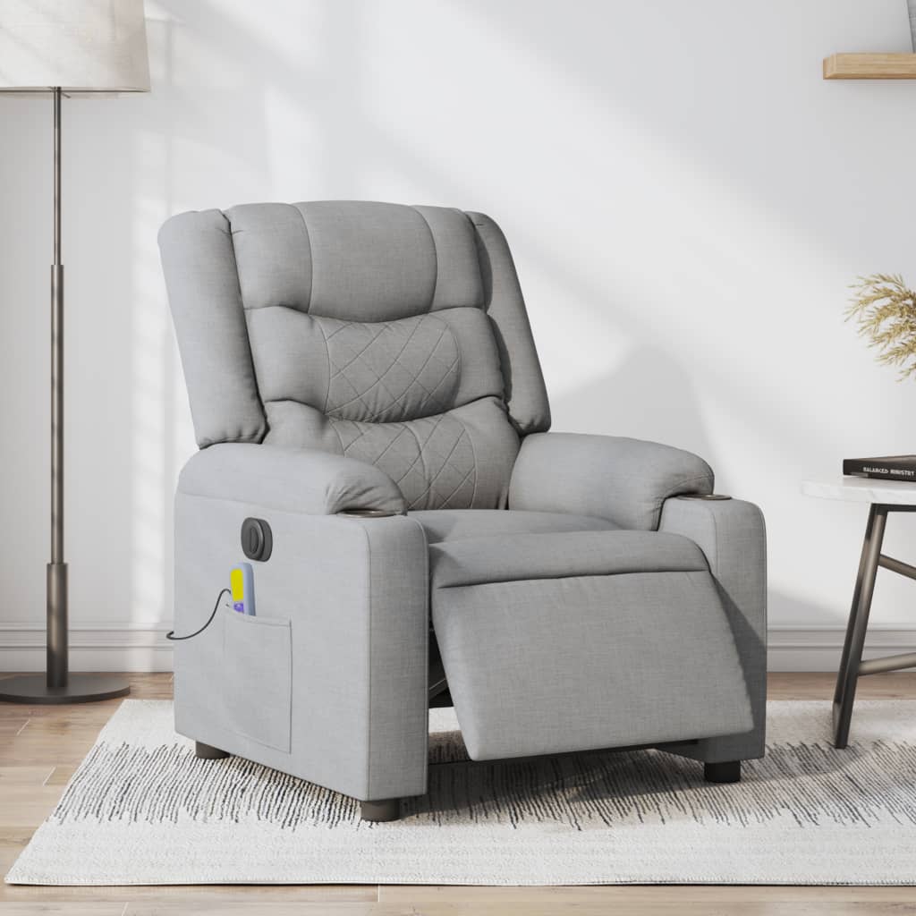 Electric Massage Recliner Chair Light Grey Fabric