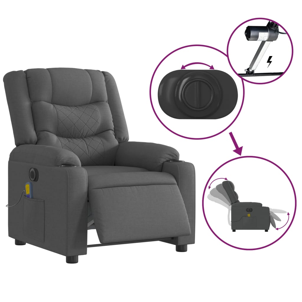 Electric Massage Recliner Chair Dark Grey Fabric