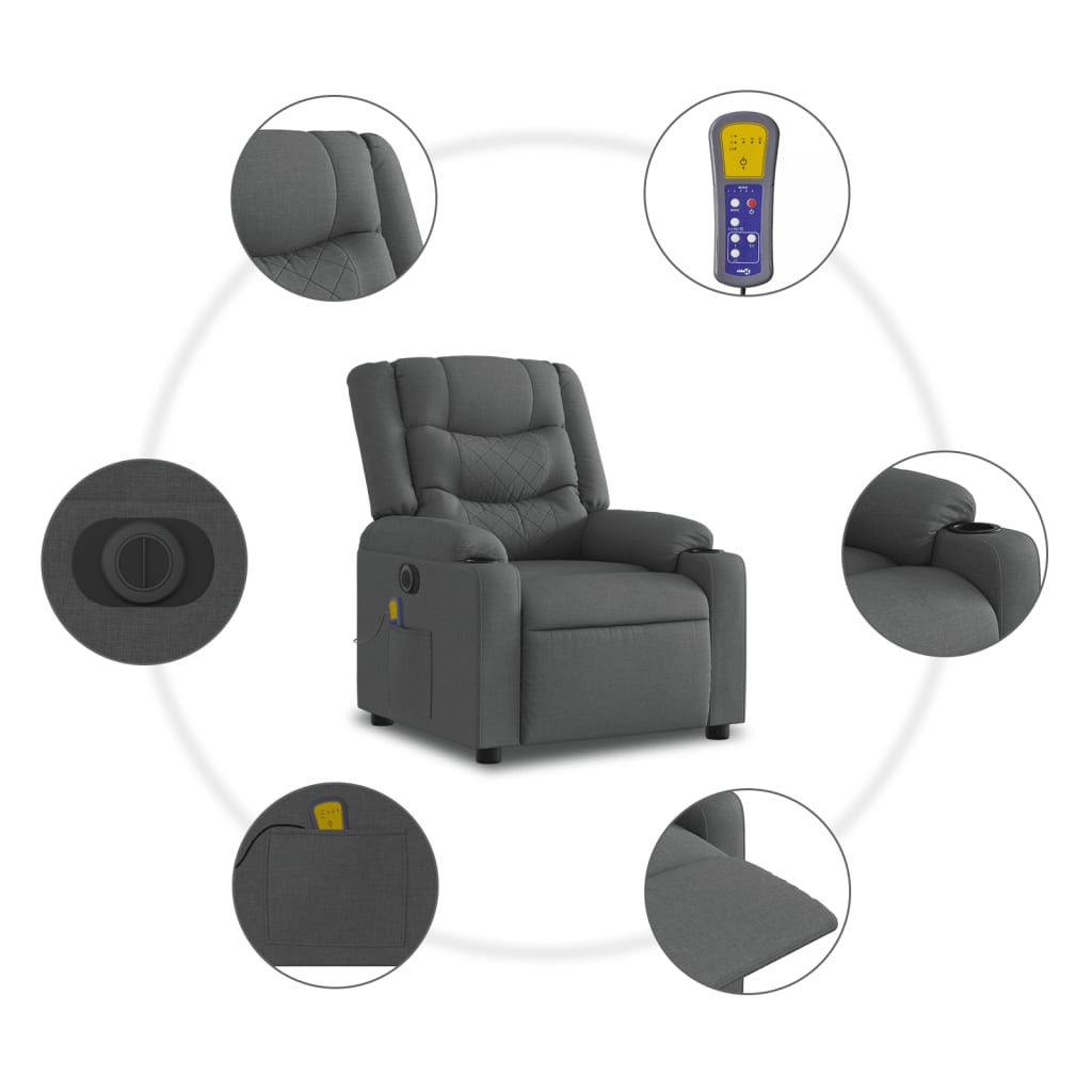 Electric Massage Recliner Chair Dark Grey Fabric
