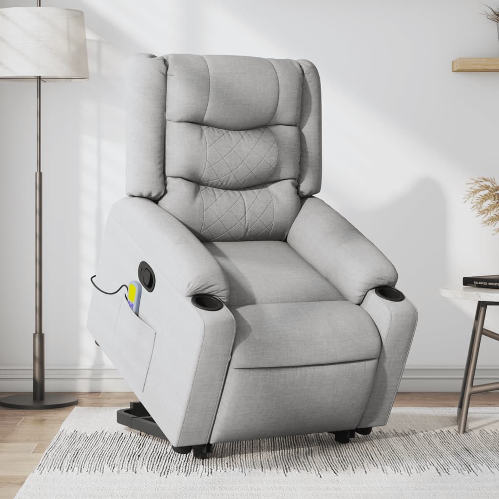 Stand up Massage Recliner Chair Light Grey Fabric
