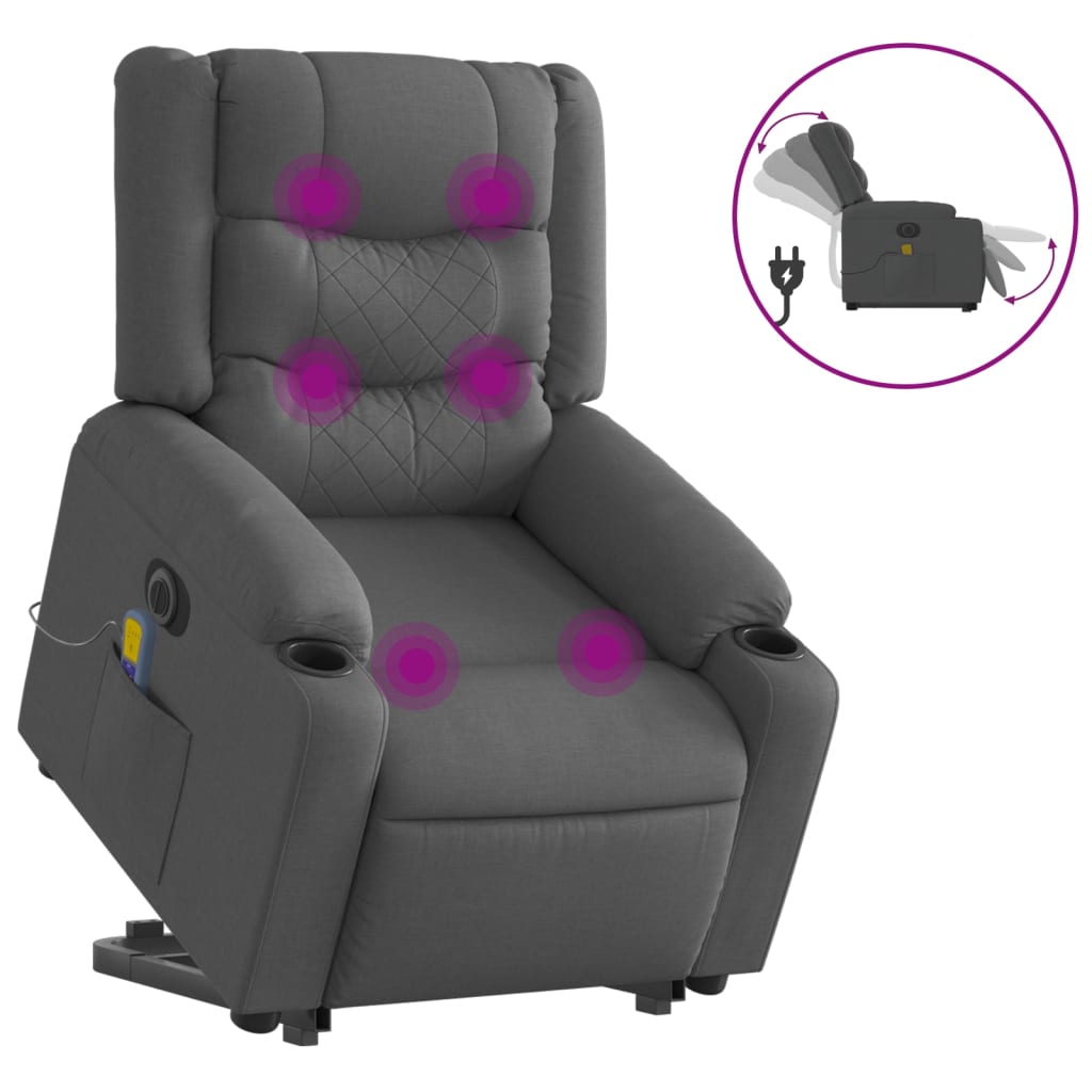 Electric Stand up Massage Recliner Chair Dark Grey Fabric