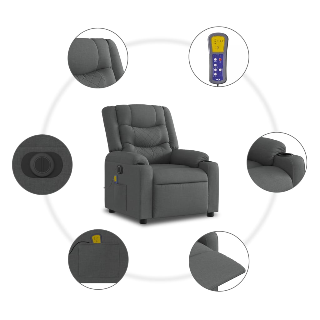 Electric Stand up Massage Recliner Chair Dark Grey Fabric