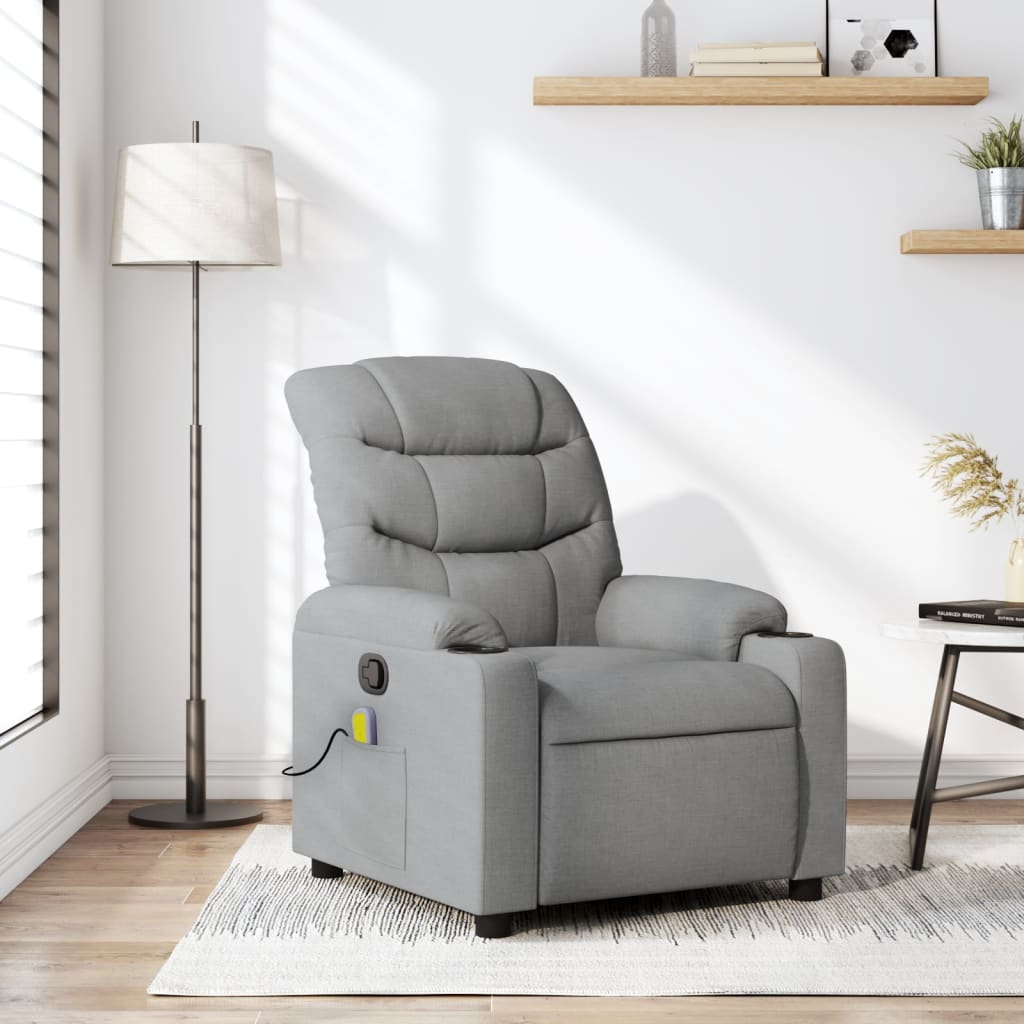 Massage Recliner Chair Light Grey Fabric