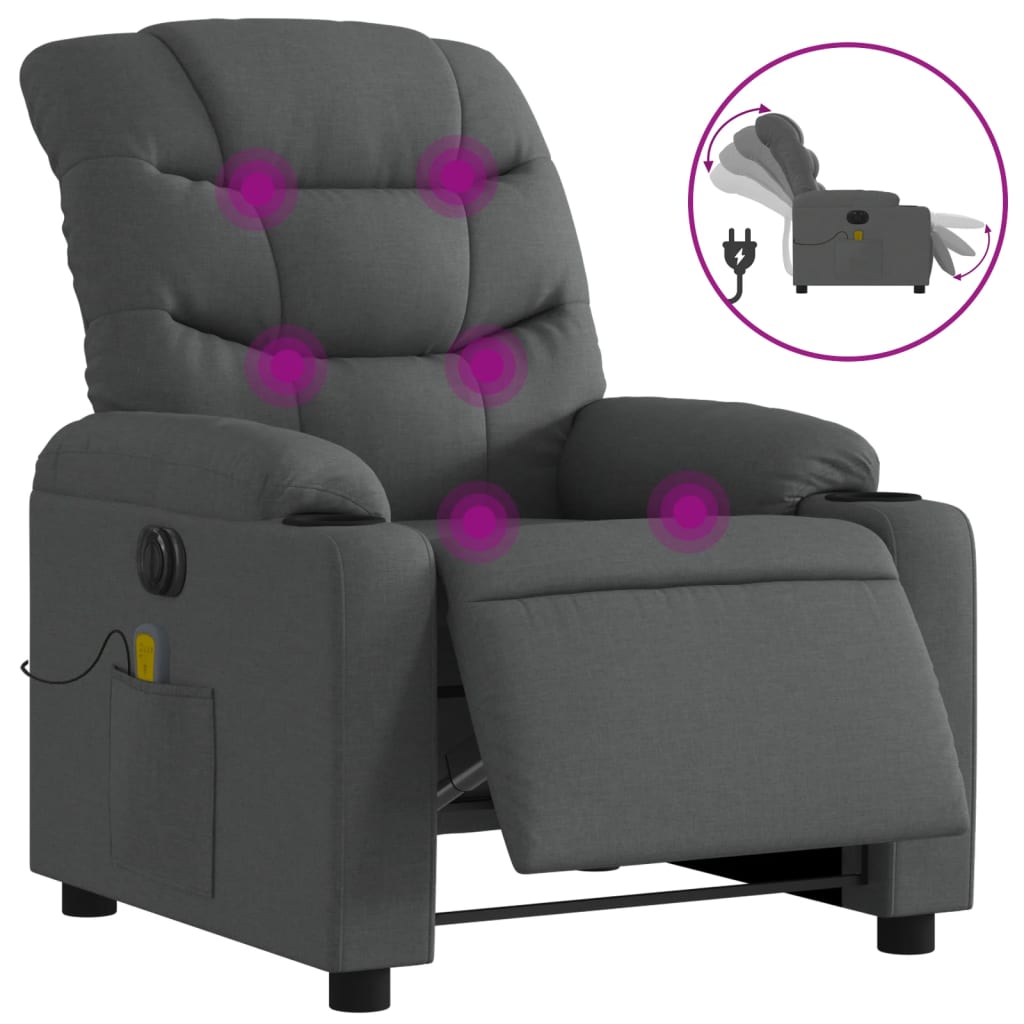 Electric Massage Recliner Chair Dark Grey Fabric