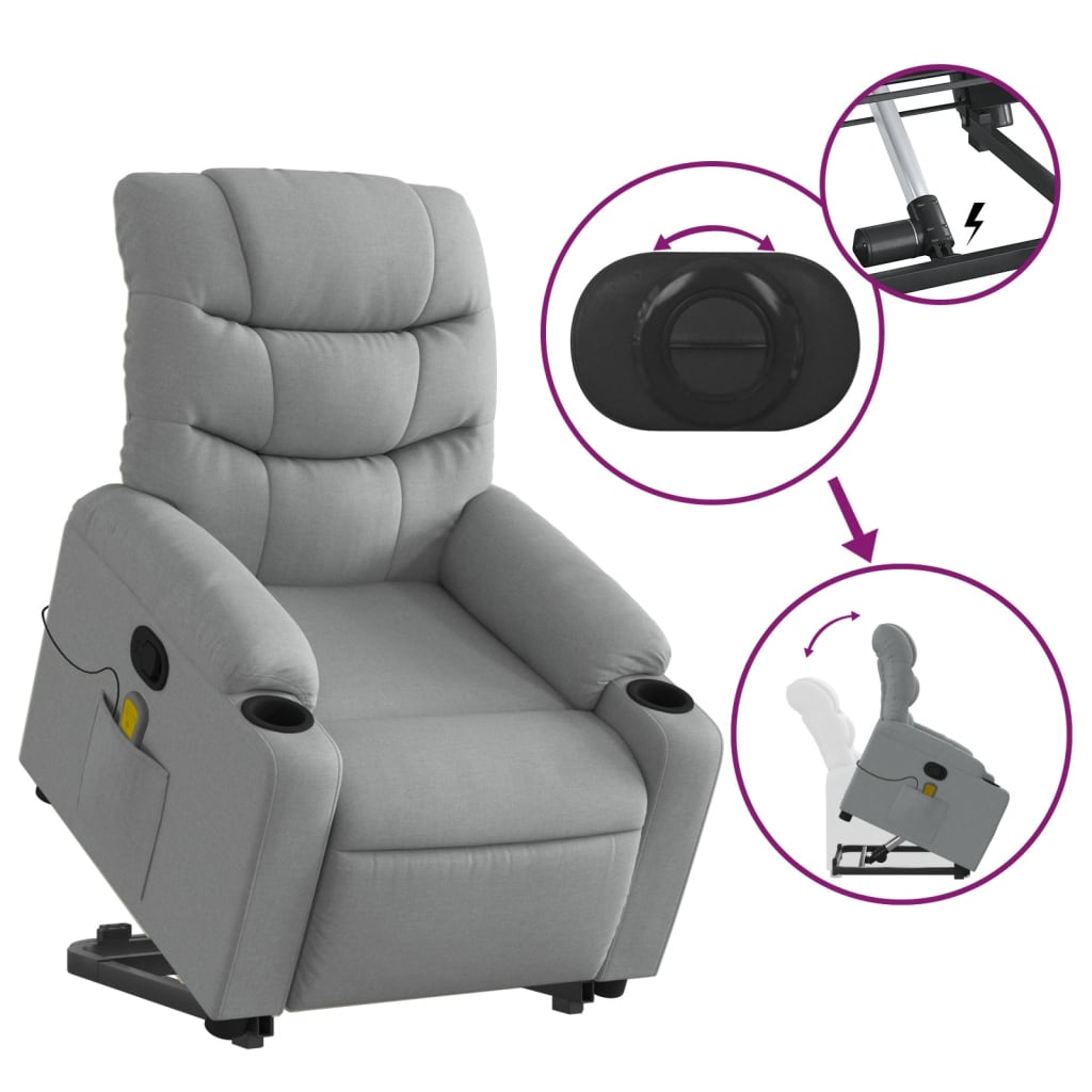 Stand up Massage Recliner Chair Light Grey Fabric