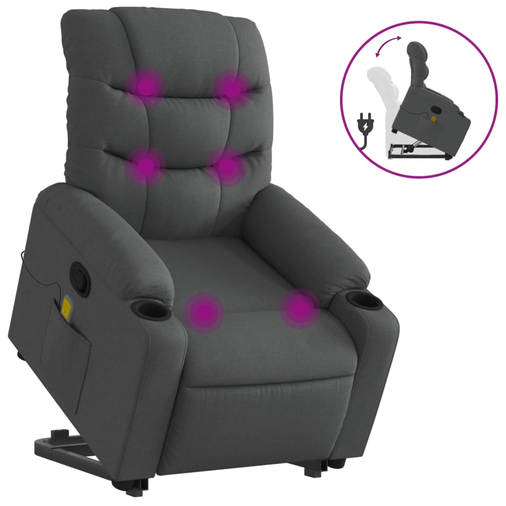 Stand up Massage Recliner Chair Dark Grey Fabric