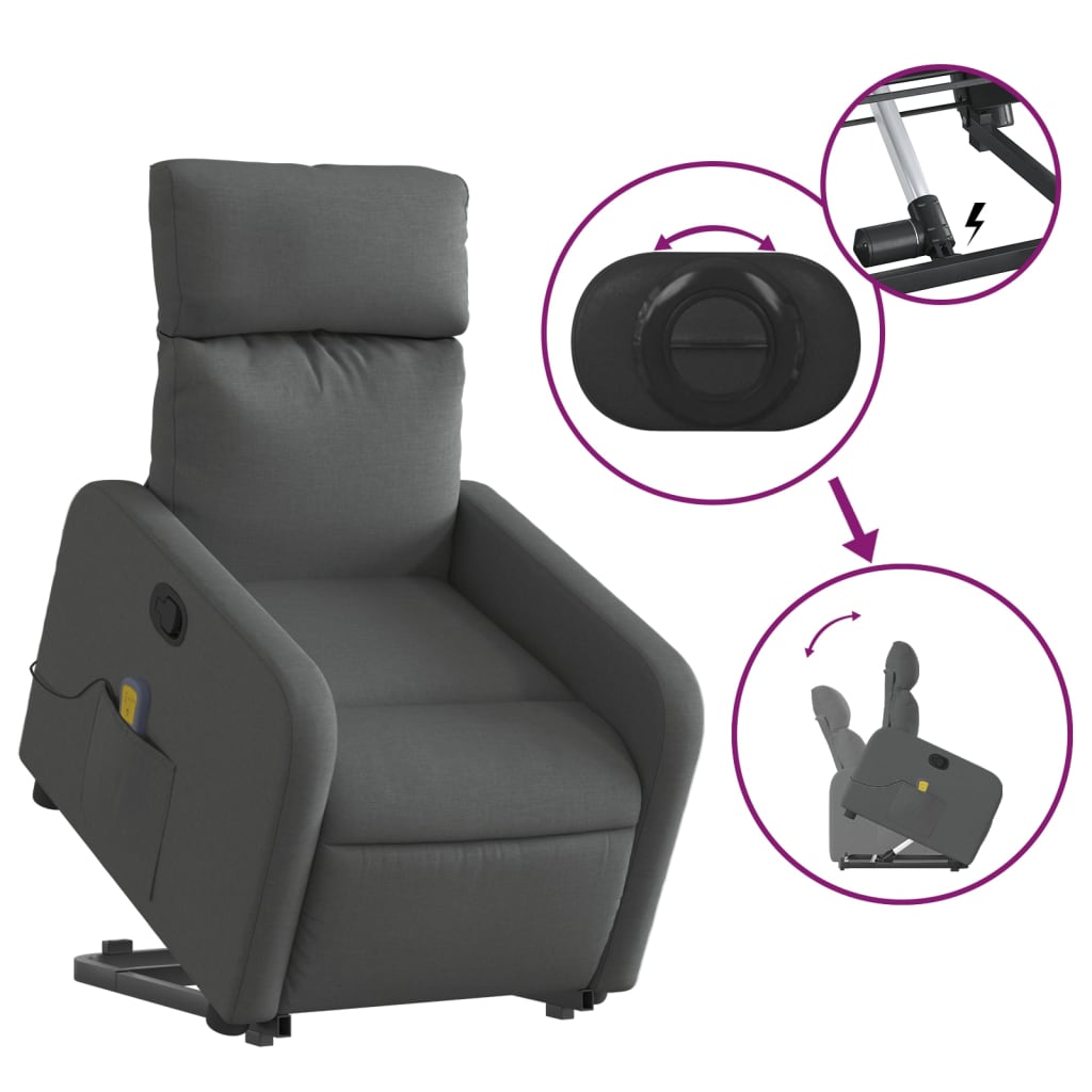Stand up Massage Recliner Chair Dark Grey Fabric