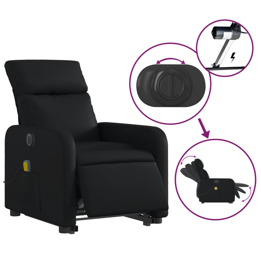 Electric Stand up Massage Recliner Chair Black Faux Leather