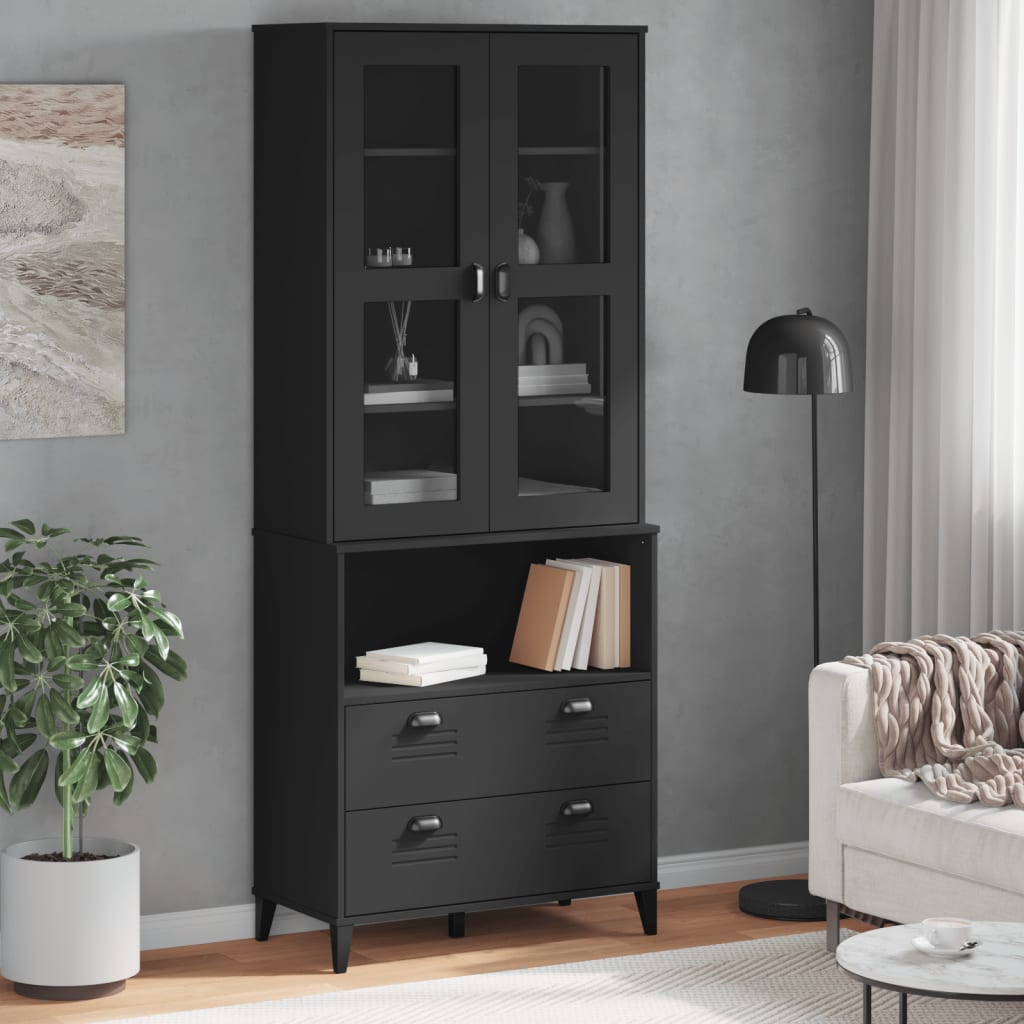 Highboard VIKEN Black 80x40x200 cm Solid Wood Pine