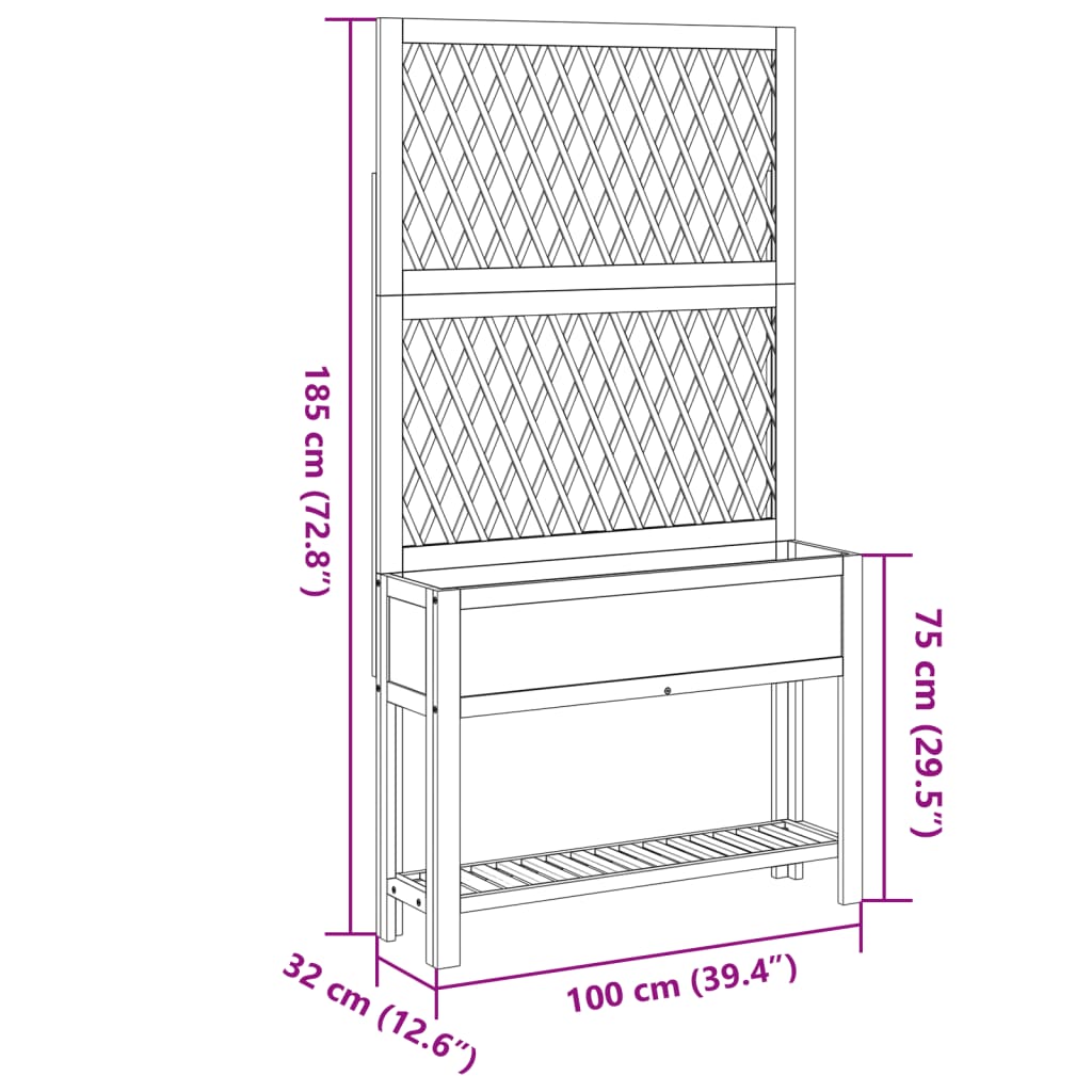 Planter with Trellis and Shelf 100x32x185 cm Solid Wood Acacia