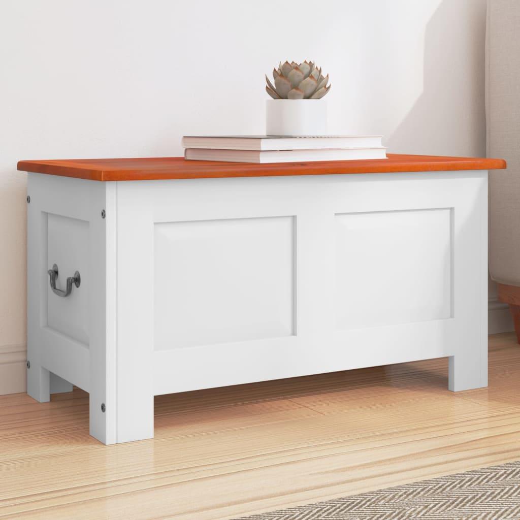 Storage Chest with Lid Brown and White Solid Wood Acacia