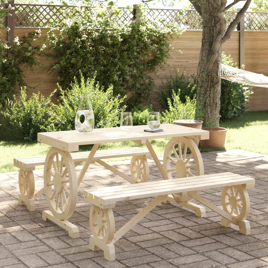 3 Piece Garden Dining Set Solid Wood Fir