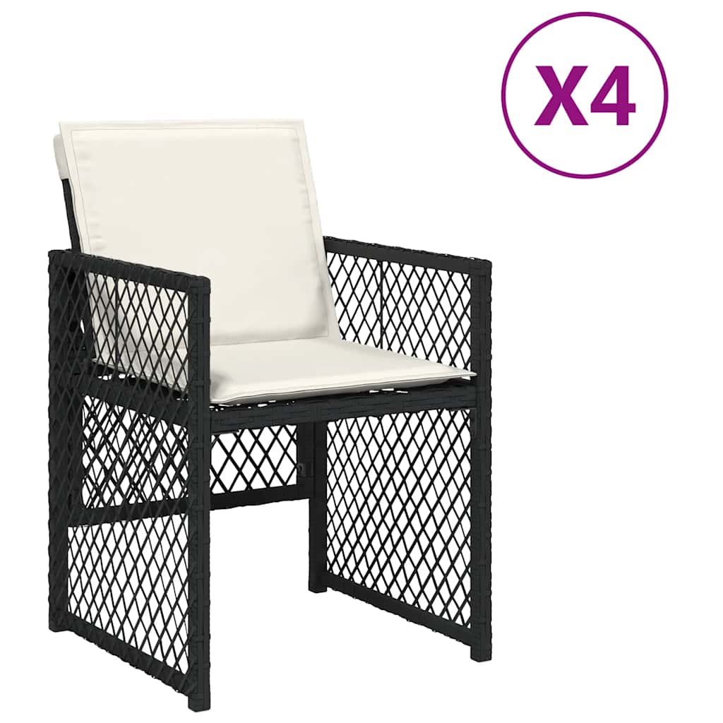 Garden Chairs with Cushions 4 pcs Black Poly Rattan