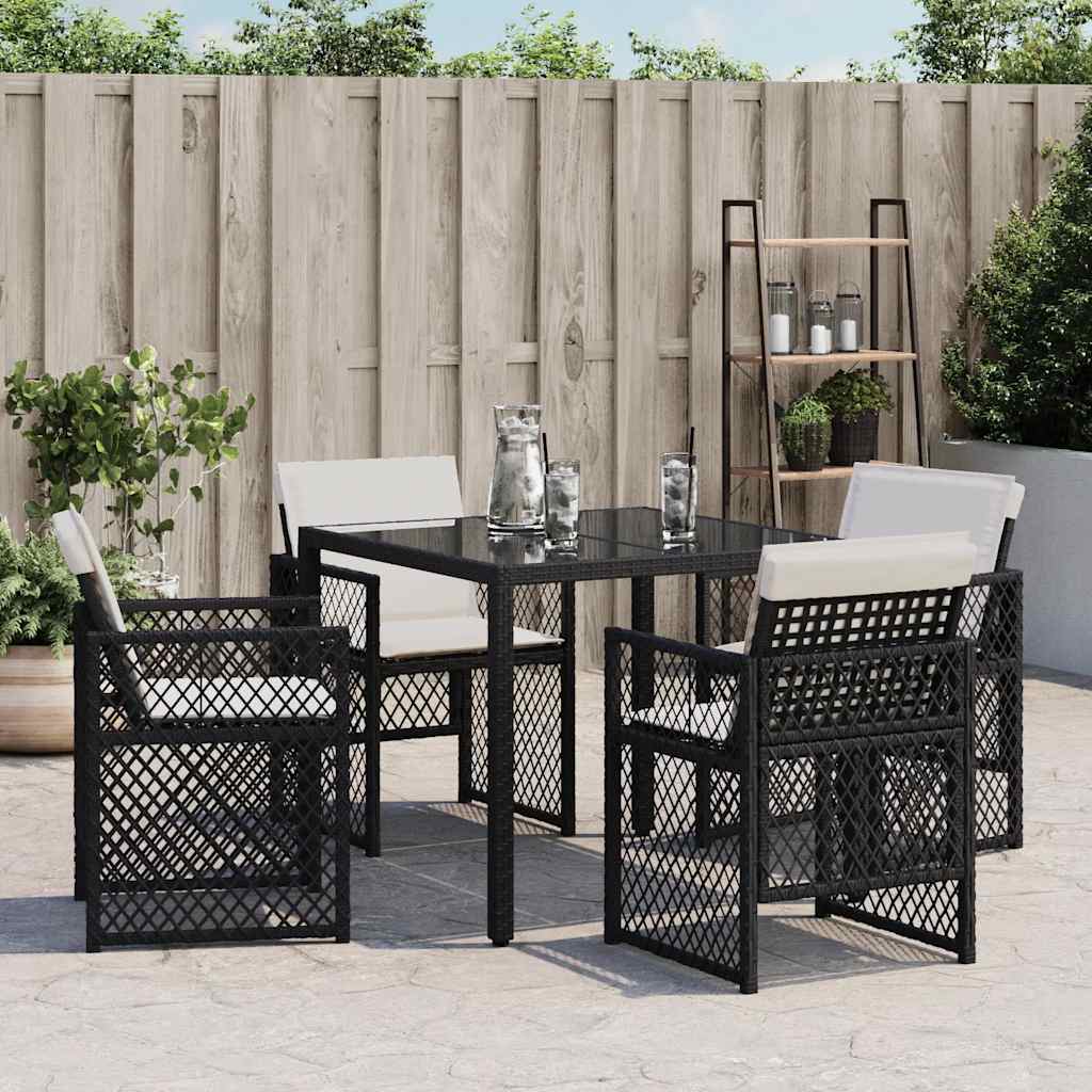 Garden Chairs with Cushions 4 pcs Black Poly Rattan