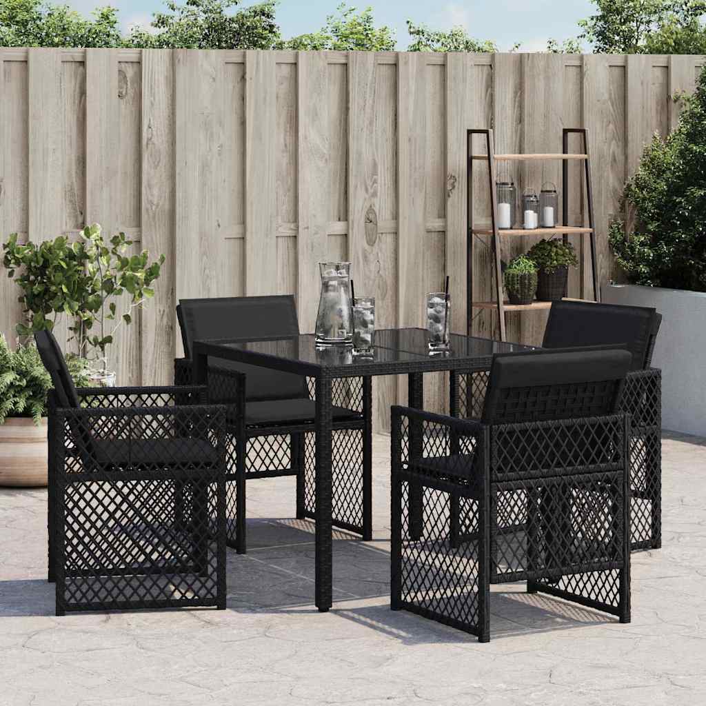 Garden Chairs with Cushions 4 pcs Black Poly Rattan