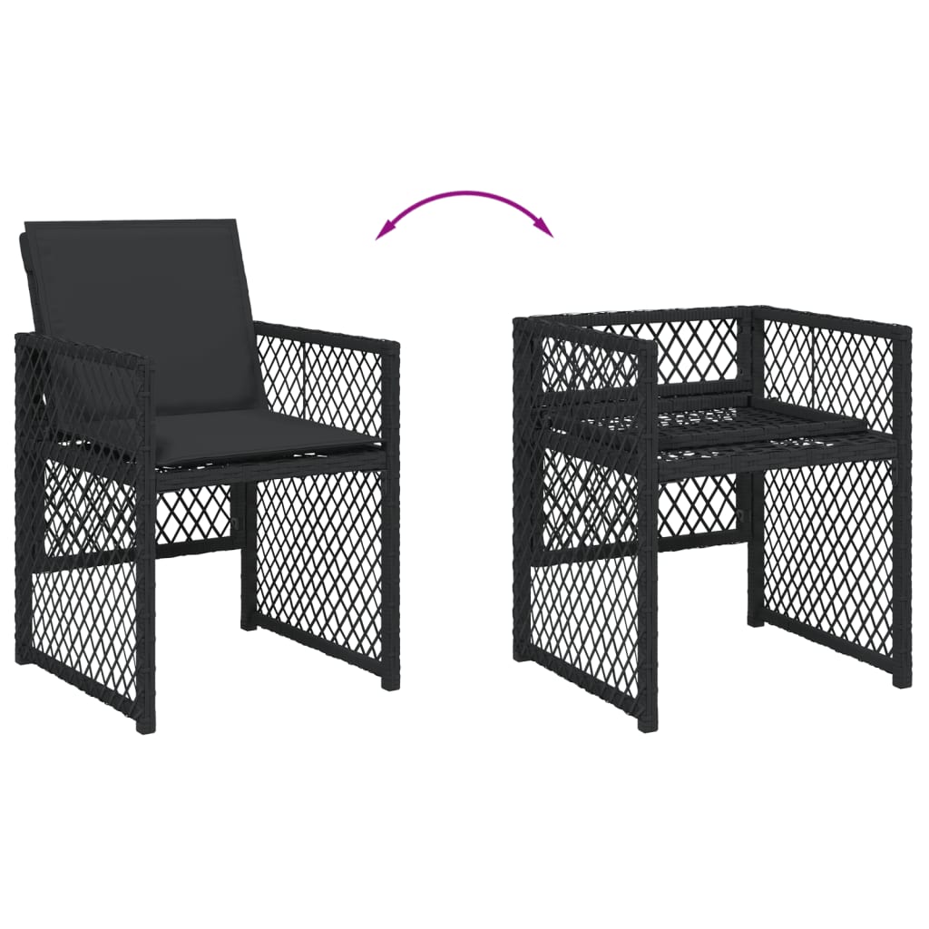 Garden Chairs with Cushions 4 pcs Black Poly Rattan