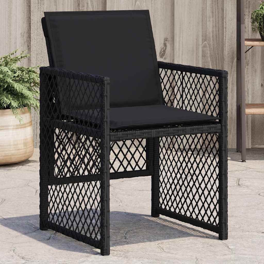 Garden Chairs with Cushions 4 pcs Black Poly Rattan